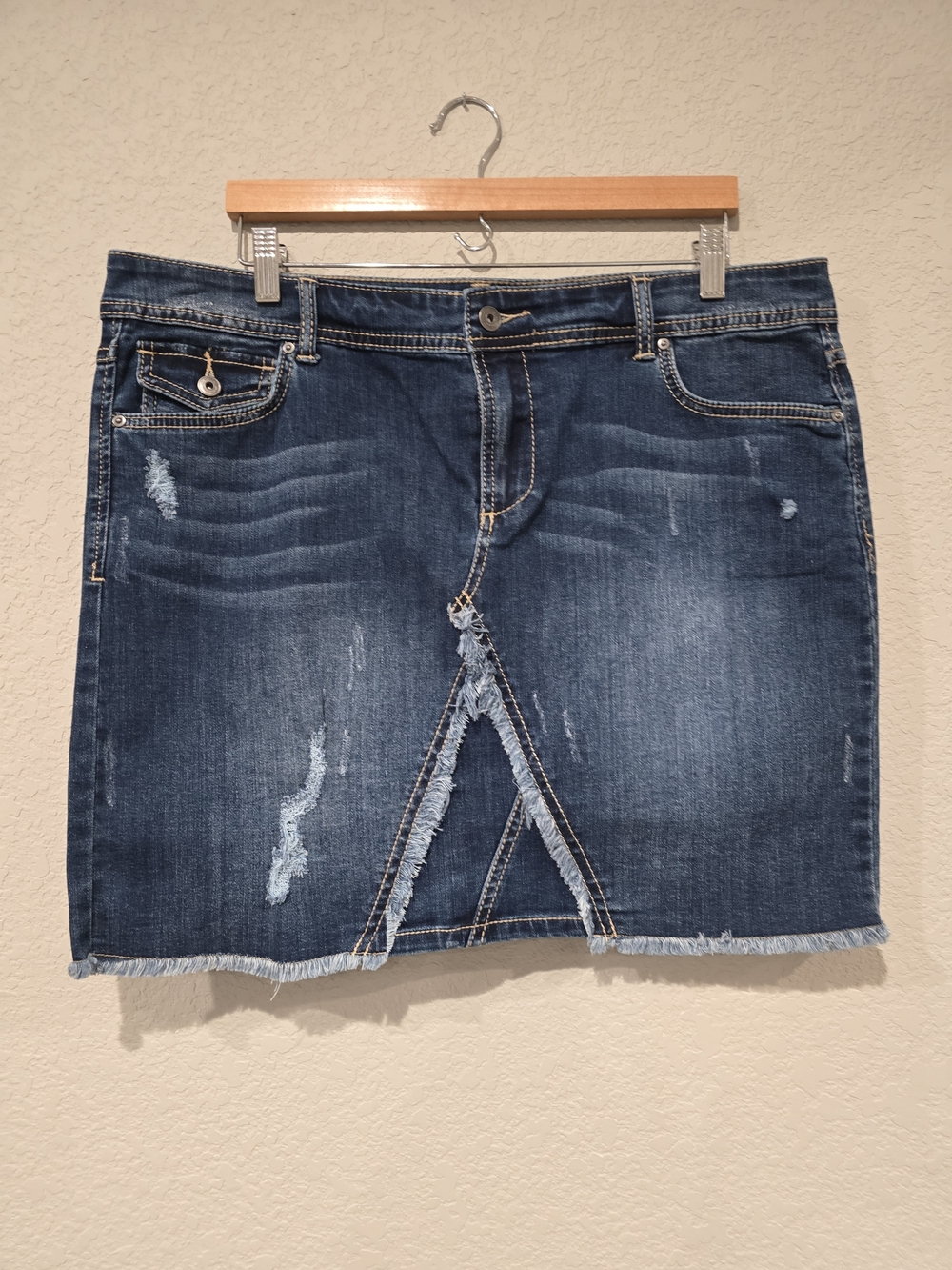 INC Dark Blue Distressed Denim Skirt